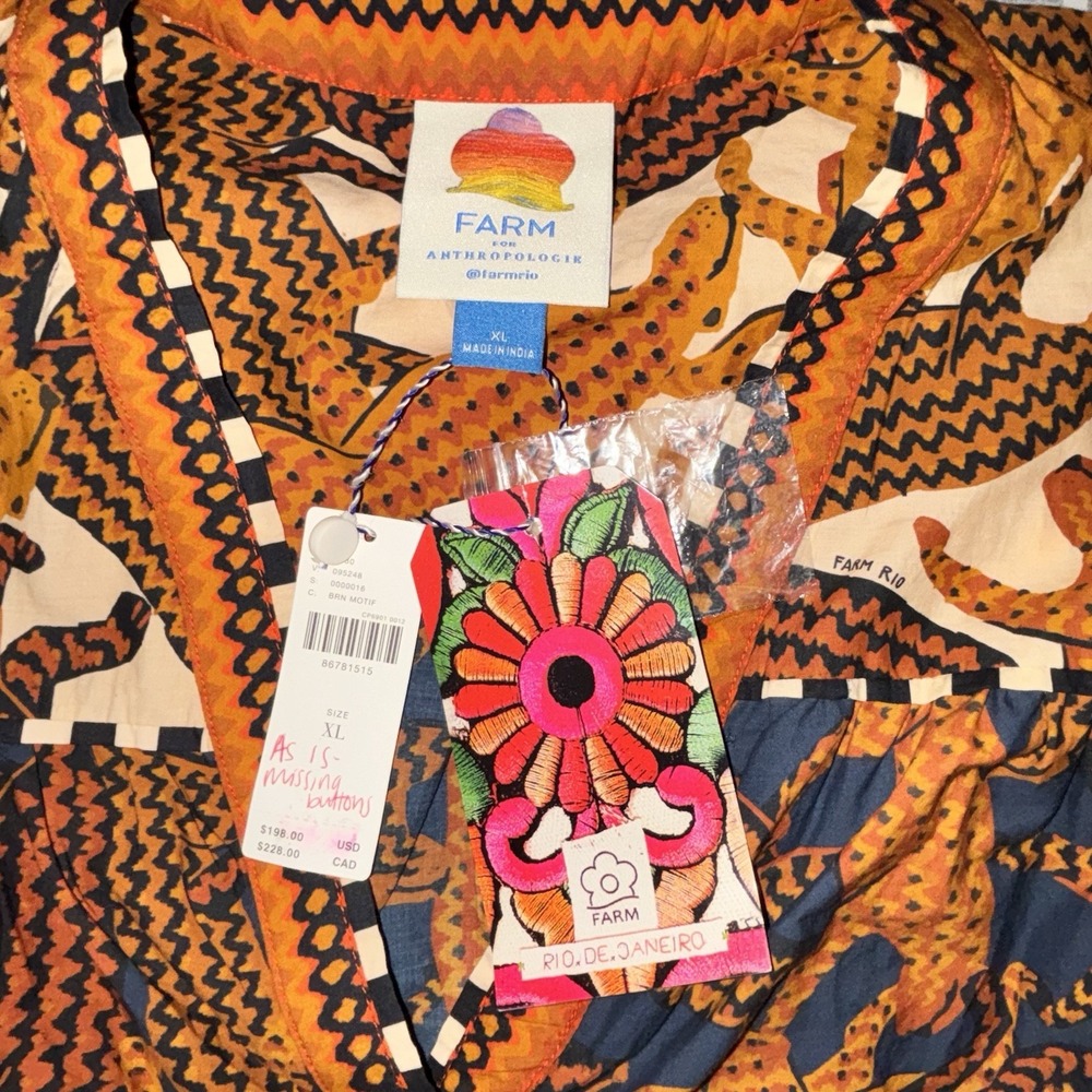 Farm Rio By Anthropology V-Neck Dress Geometric Jaguar Print Tiered Sz X-Large - Picture 10 of 16